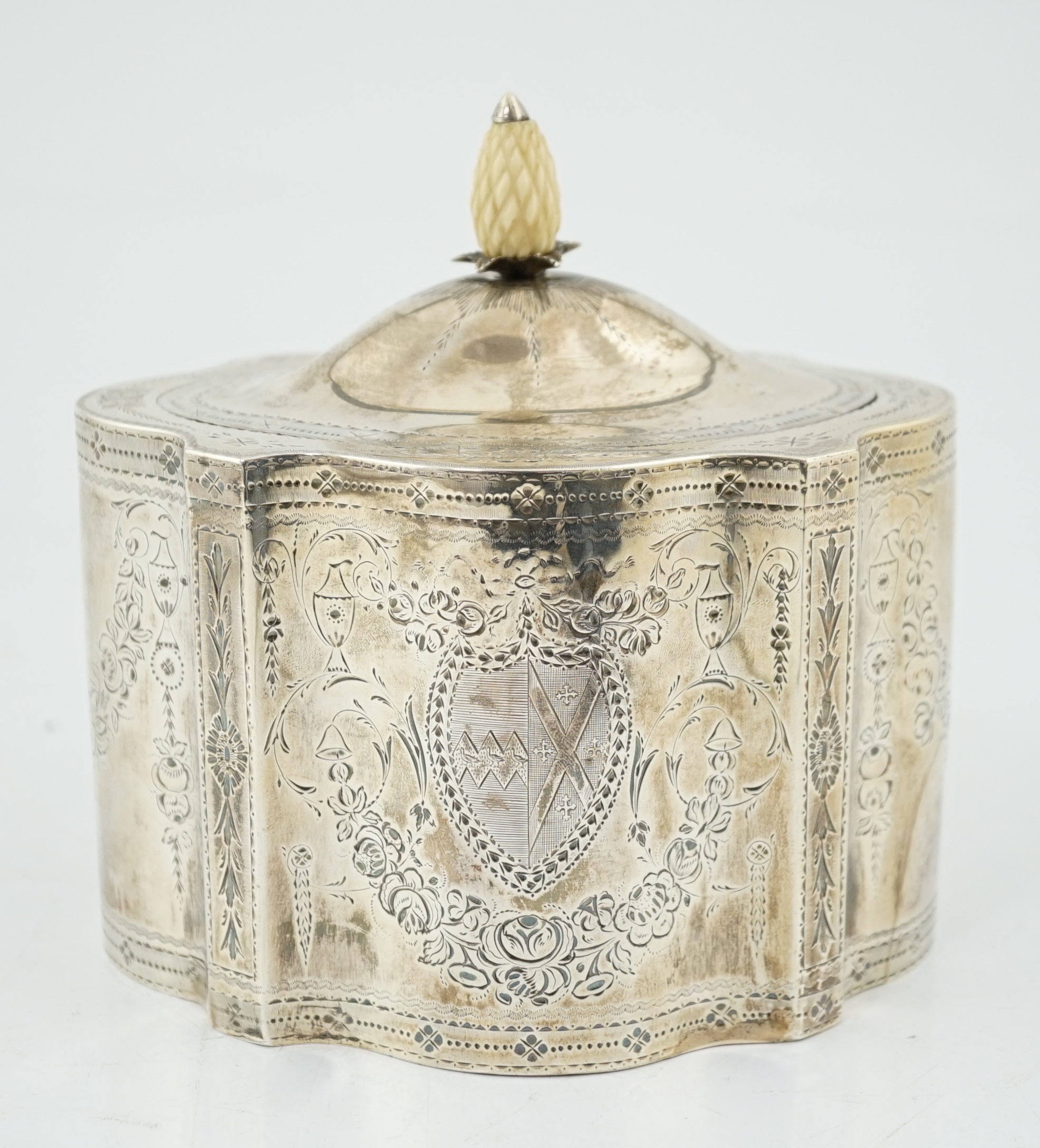 A George III engraved silver tea caddy, by Benjamin Mountigue, CITES submission reference:PEP4M192